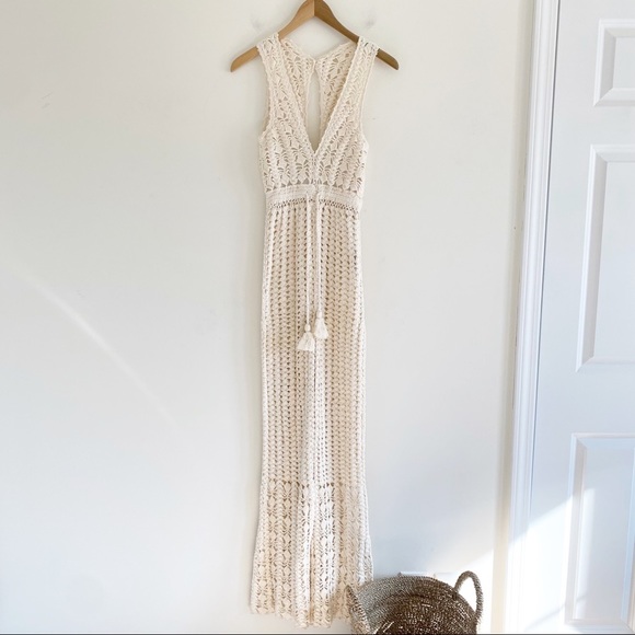 Free People Pants - Free People Cream Crochet Knit Maxi Jumpsuit